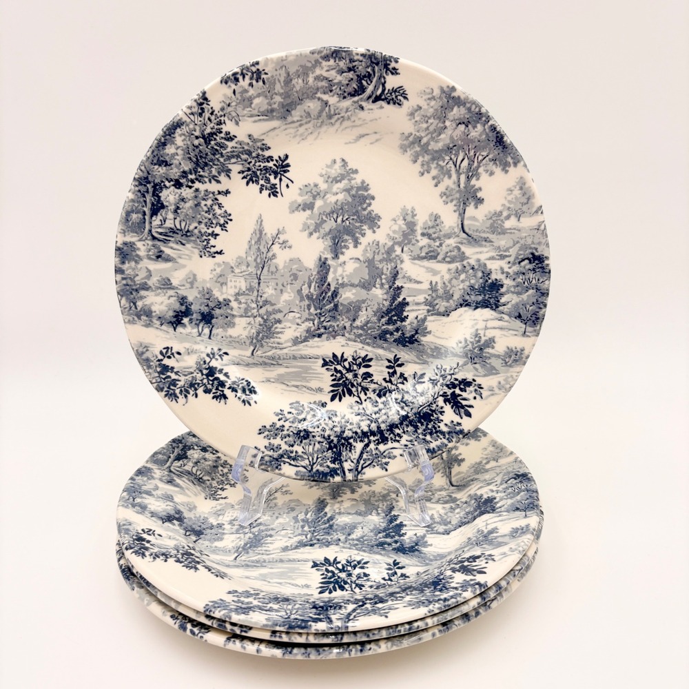 Envogue British Heritage Blue Toile Landscape Salad Plates 8" Set of 4